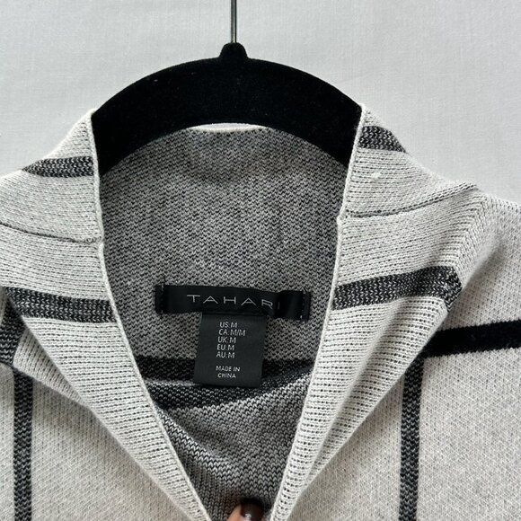 TAHARI Sweater Size M Windowpane Grid Mock Neck Cuffed 3/4 Sleeve Pullover White - Picture 11 of 11